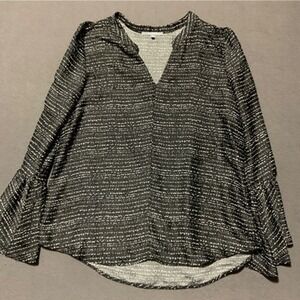 Lemon Tart Black & White Pattern Blouse XL Bell Sleeve New w/ Tag